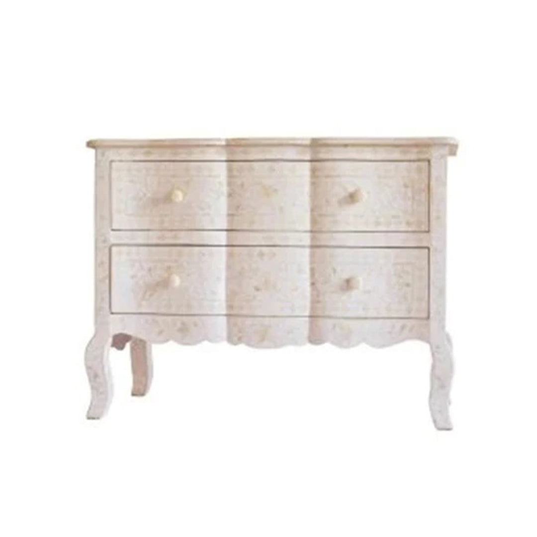 Bone Inlay Chest Of 2 Drawers, Floral Vintage Pattern In White