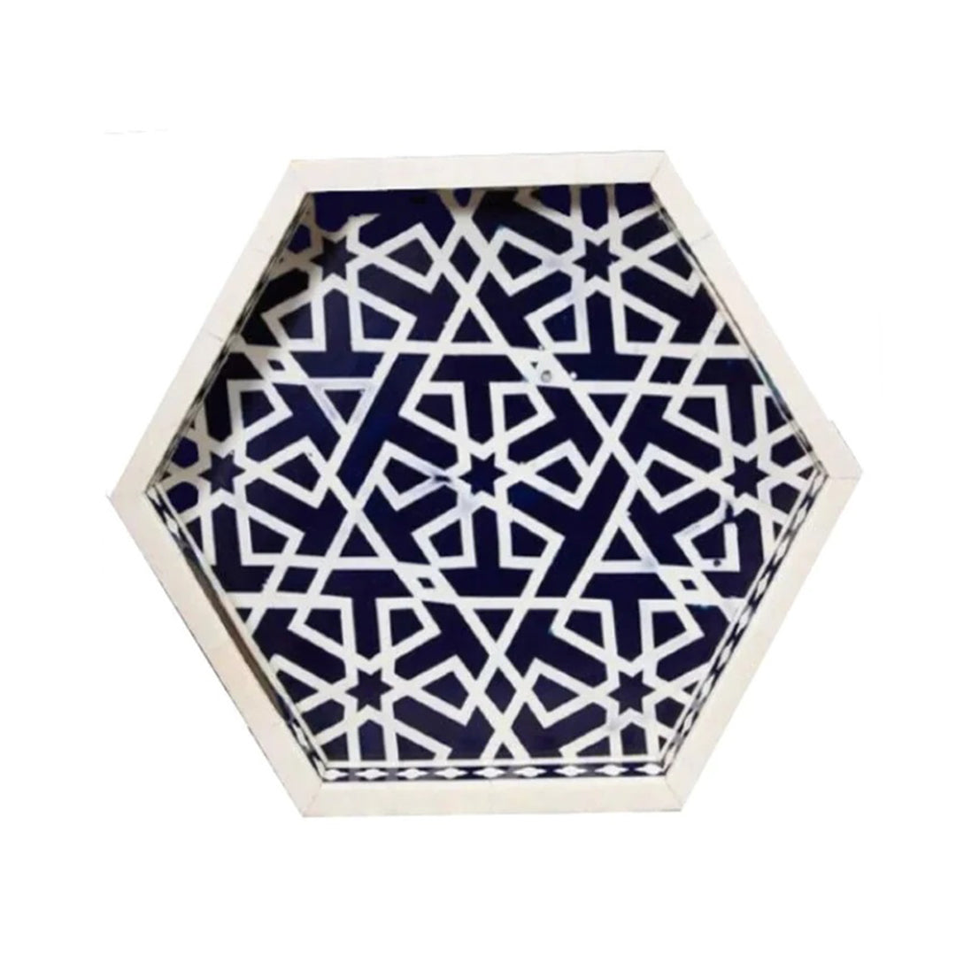 Handmade Customized Bone Inlay Hexagonal Serving Tray