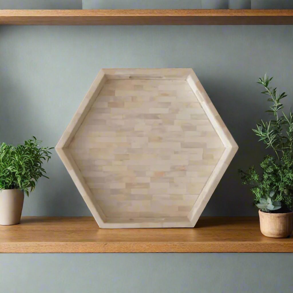 Handmade Customized Bone Inlay Hexagonal Serving Tray
