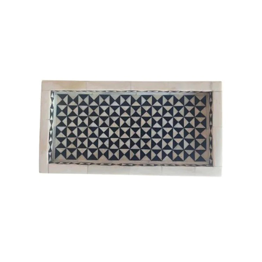 Handmade Customized Bone Inlay Geometric Pattern Serving Tray