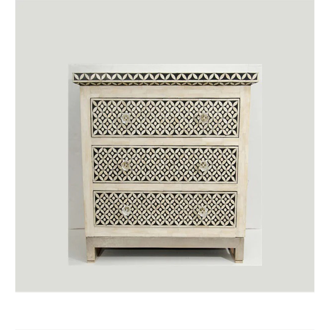 Bone Inlay Chest Of 3 Drawers, Eye Pattern In Black