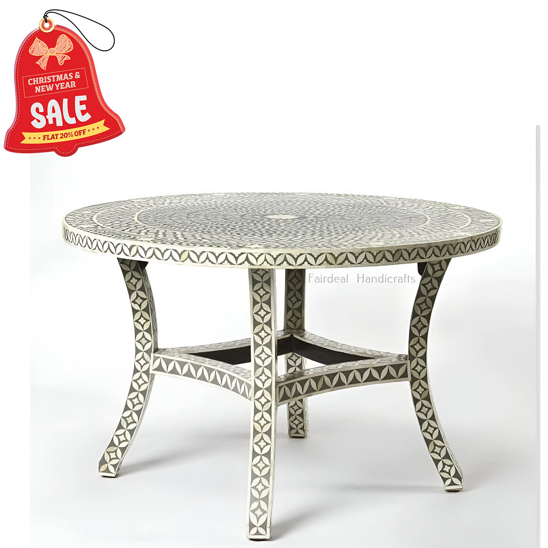 Handmade Grey Bone Inlay Geometric Star eye Pattern Dinning Table