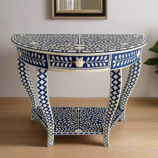 Handmade Customized Bone Inlay 1 Drawer Semi Circle  Console Table