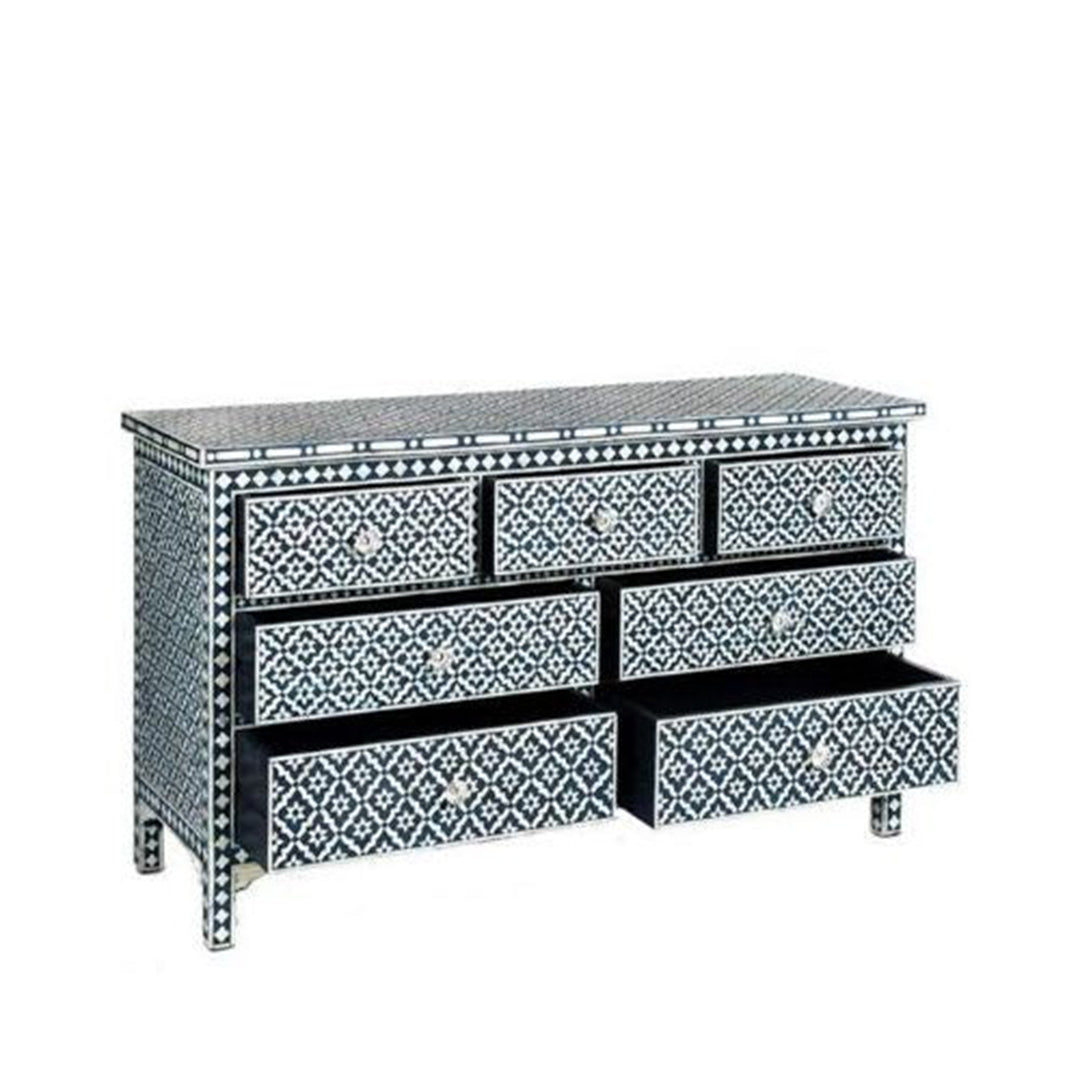 Bone Inlay Chest Of 7 Drawers, Eye Pattern In Black