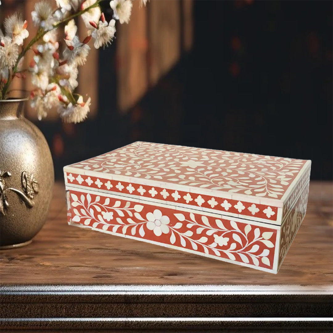Bone inlay vintage personalized box for women - Orange