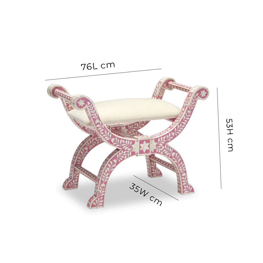HANDMADE PINK BONE INLAY FLORAL JENNY STOOL