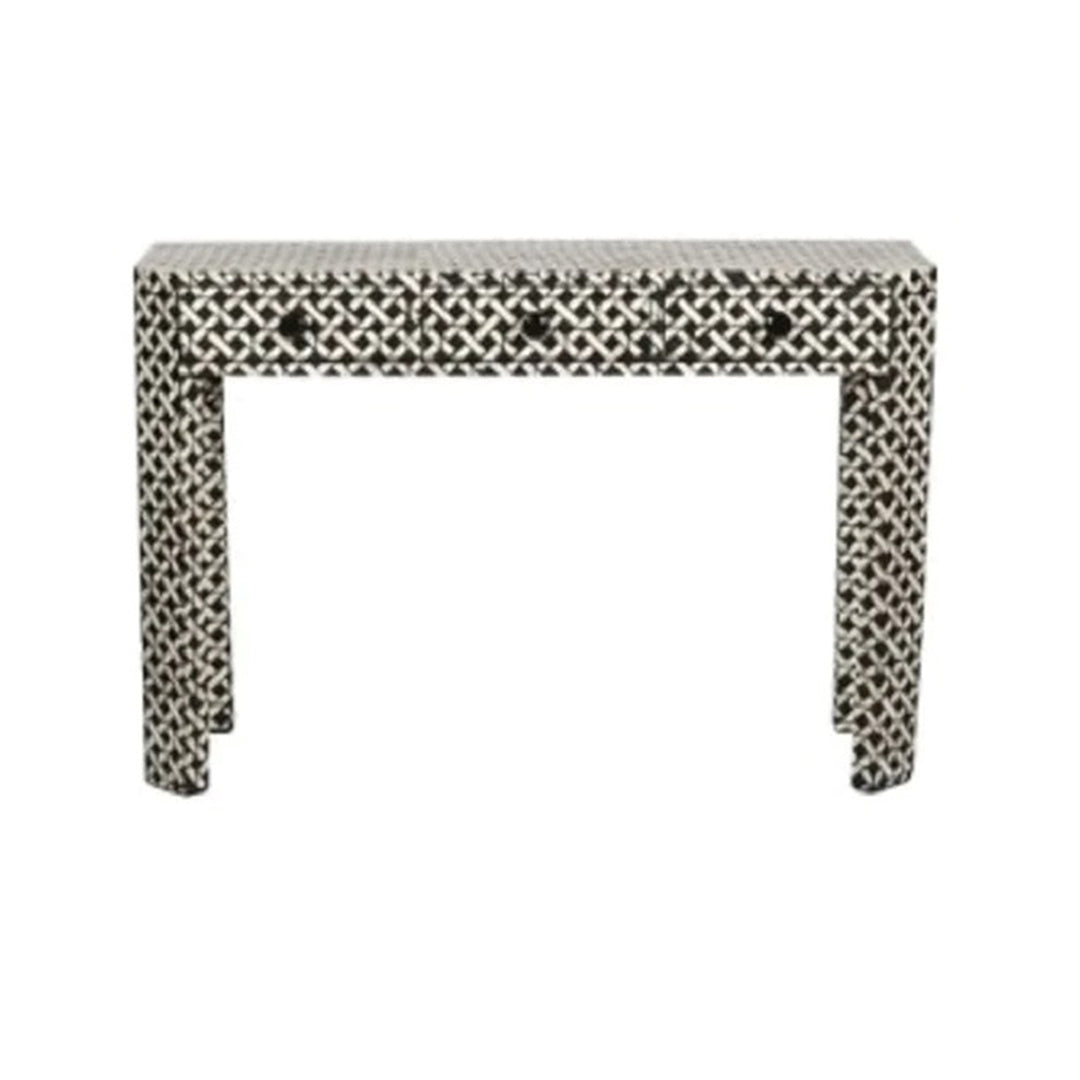 HANDMADE BLACK BONE INLAY CONSOLE TABLE IN GEOMETRICAL MESH DESIGN