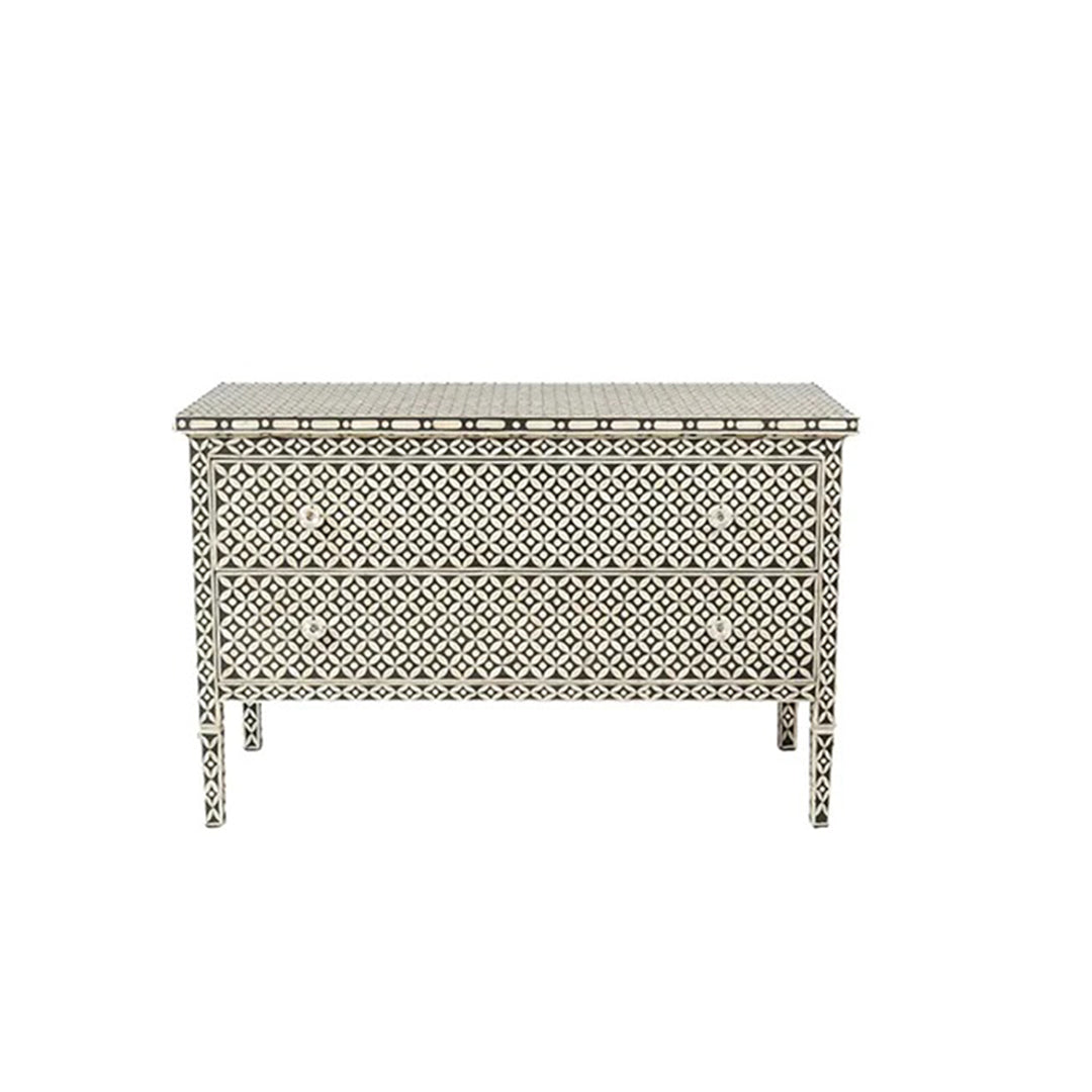 Bone Inlay Chest Of 2 Drawers, Eye Pattern In White