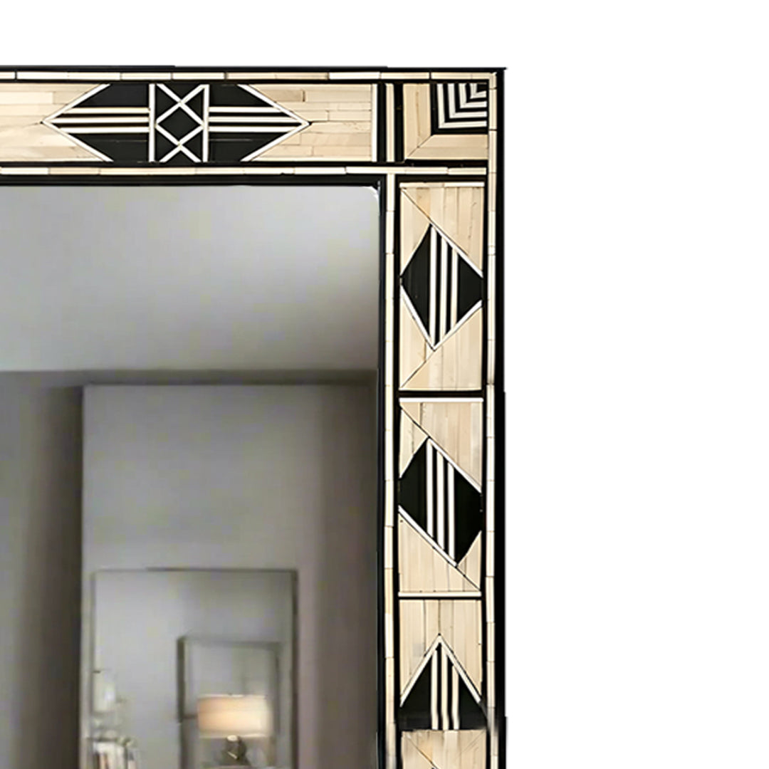 Handmade Bone Inlay Mirror Frame Abstract Pettren Black color