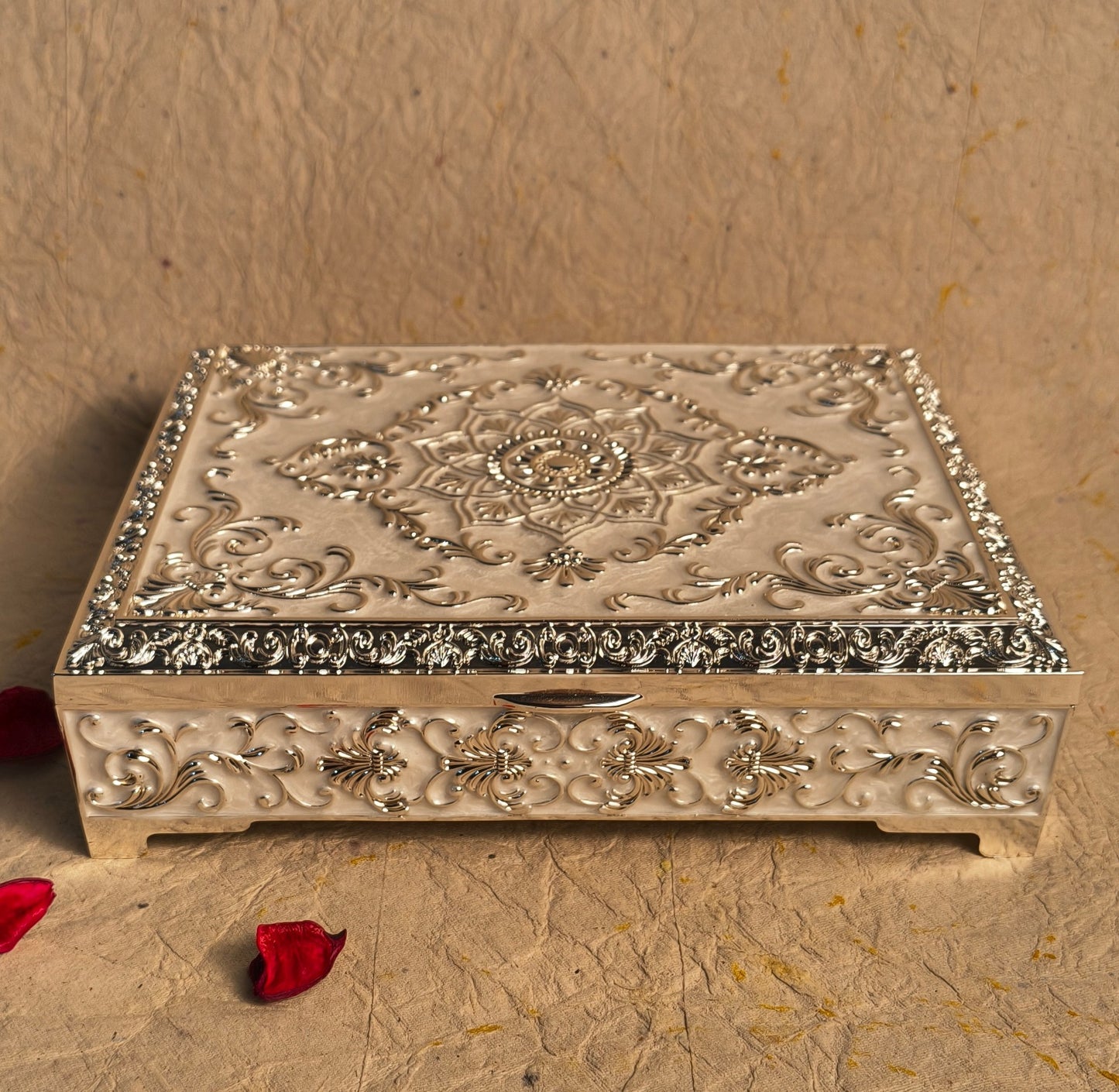 Traditional Dry Fruit Gift Box with Antique Silver Finish and Decorative Motifs