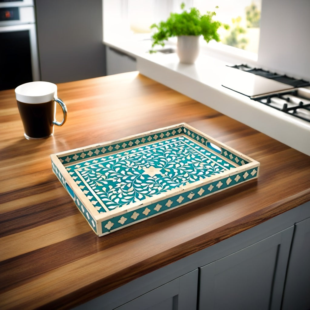Bone Inlay Tray in Floral pattern Tray Design