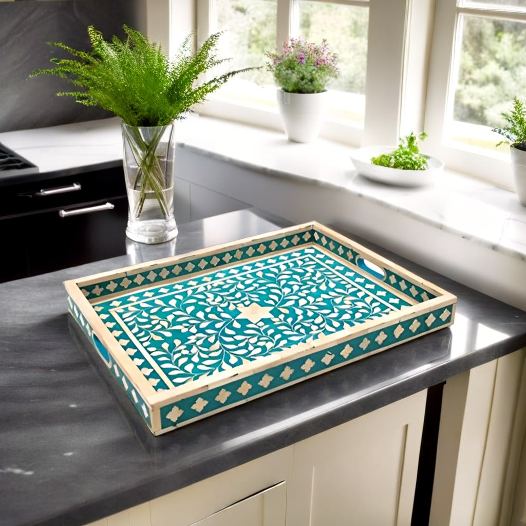 Bone Inlay Tray in Floral pattern Tray Design
