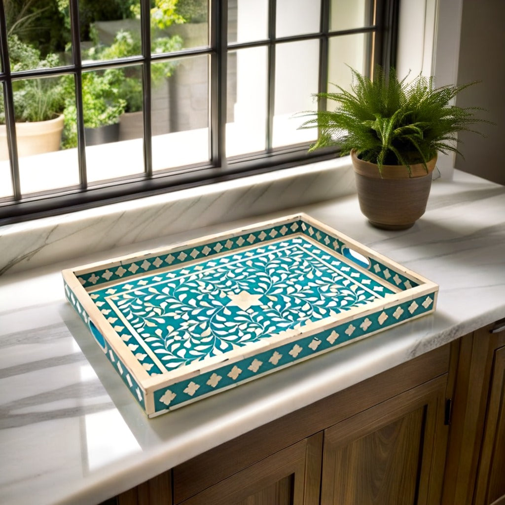 Bone Inlay Tray in Floral pattern Tray Design