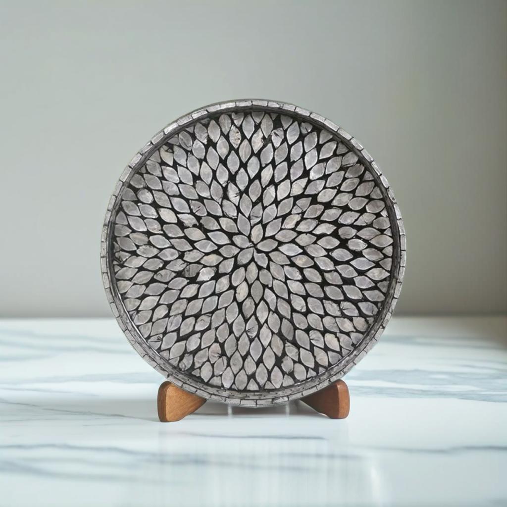 Handcrafted Mother Of Pearl Inlay Tray - Black