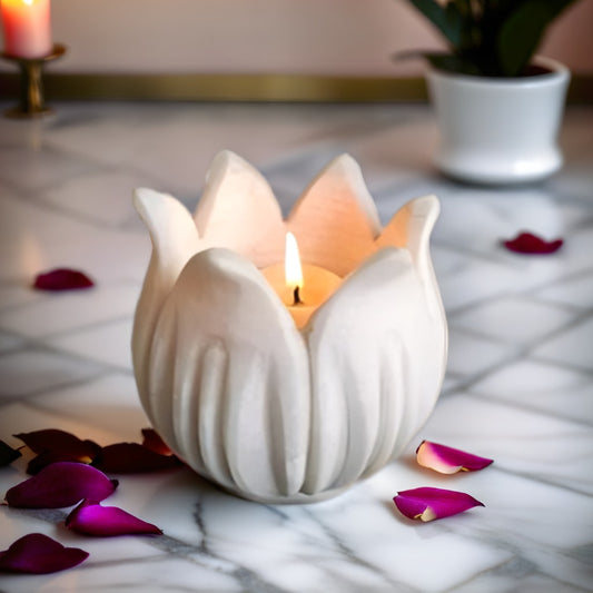 Handcrafted Lotus Marble Tealight Holder / Bowl – Spiritual & Table Decor