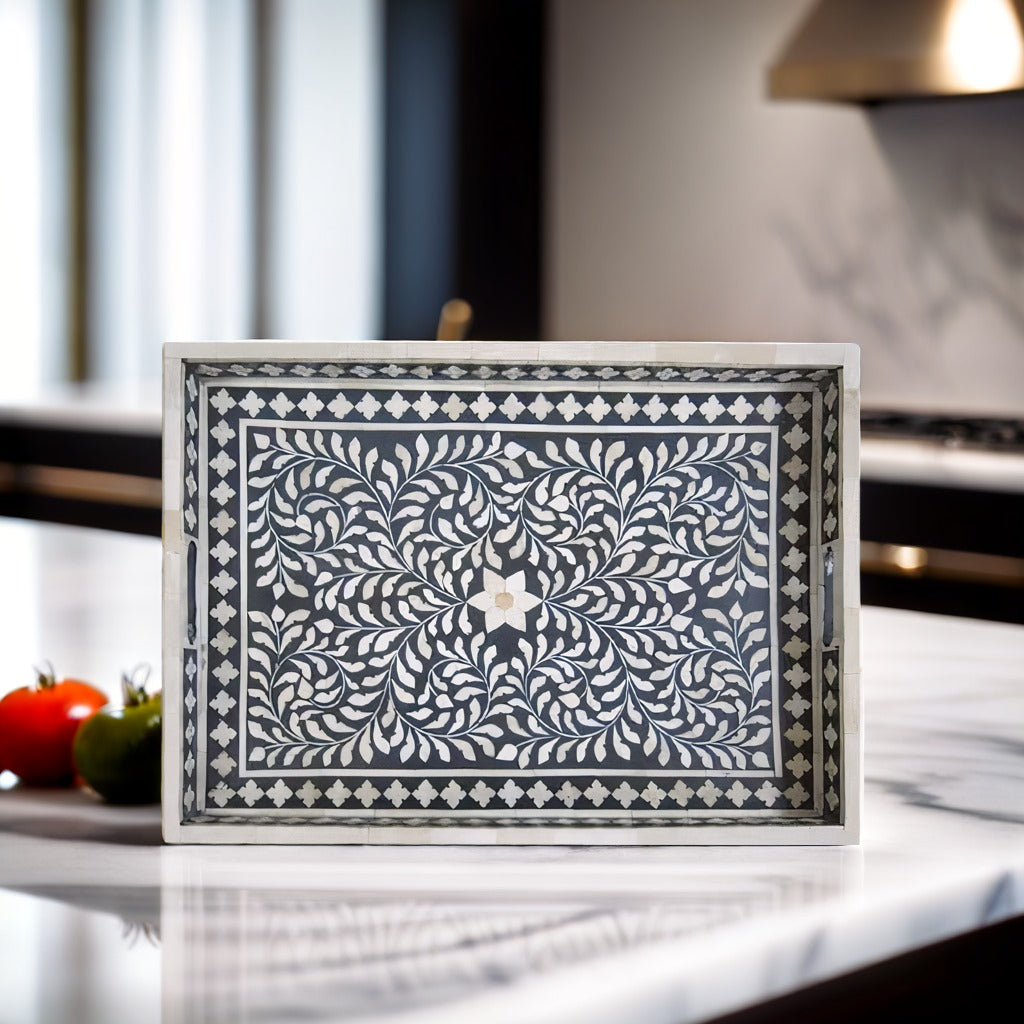 Bone Inlay Tray in Floral pattern Tray Design
