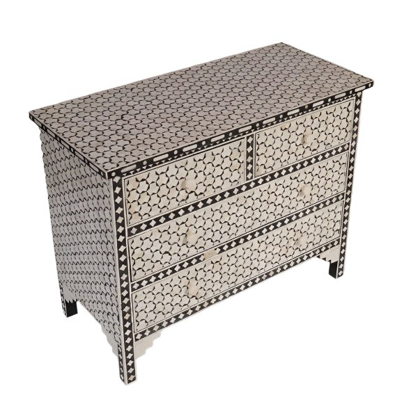 Beautifull Handmade Bone Inlay Chest of 4 drawers, Taruga Pattern