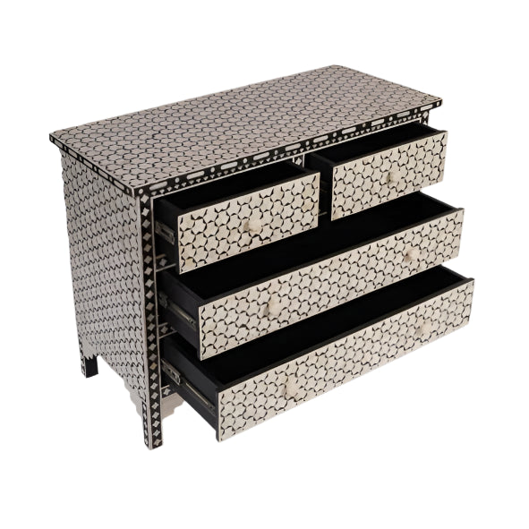 Beautifull Handmade Bone Inlay Chest of 4 drawers, Taruga Pattern
