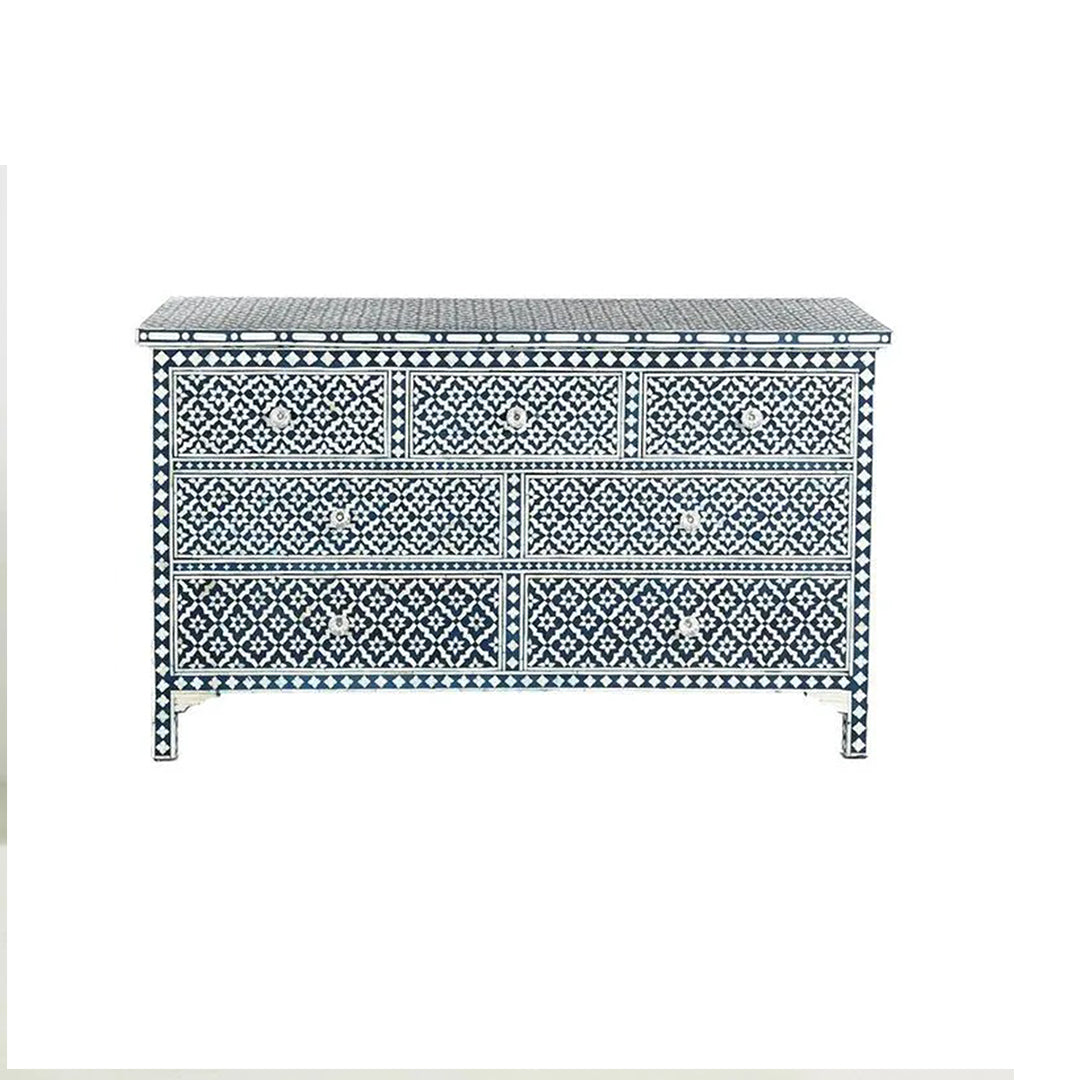 Bone Inlay Chest Of 7 Drawers, Eye Pattern In Black
