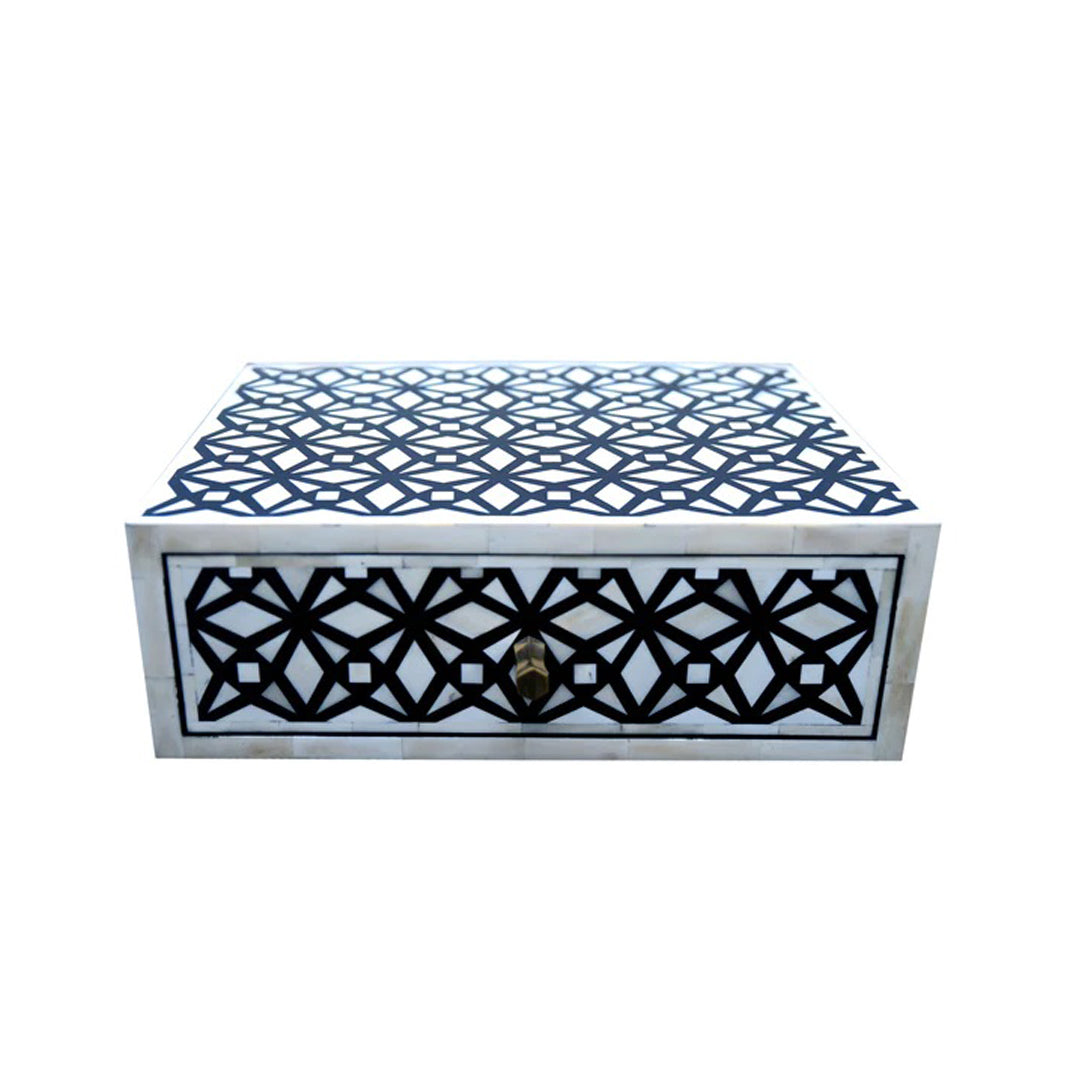 Handmade Customized Bone Inlay Geometric Pattern Floating Bedside