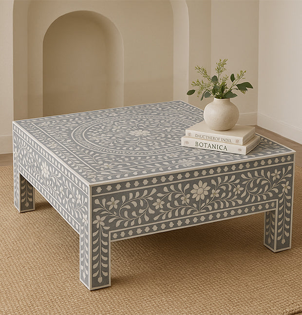 Beautiful Handcrafted Bone Inlay Coffee Table – Grey