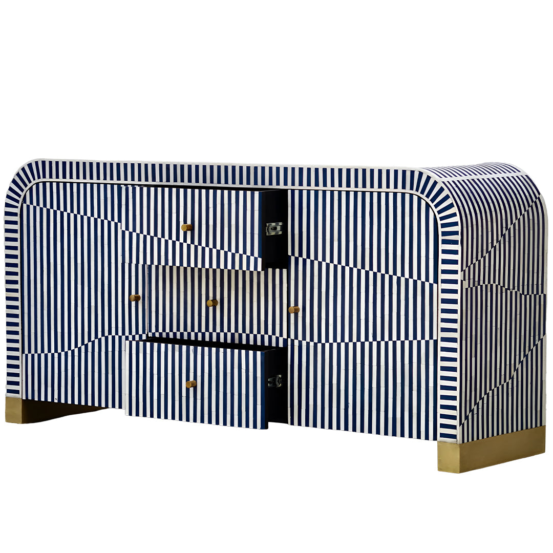 Bone Inlay Curved Sideboard - Blue Stripe