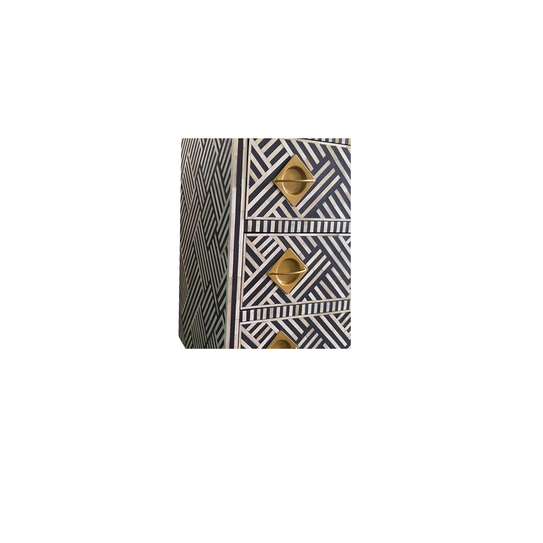 Bone Inlay Chest Of 9 Drawers Optical Pattern In Black