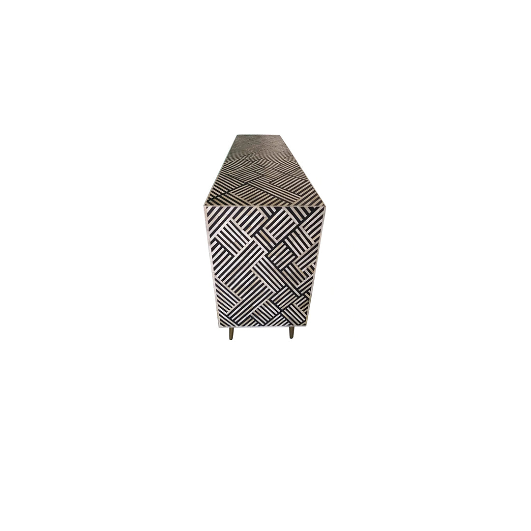 Bone Inlay Chest Of 9 Drawers Optical Pattern In Black