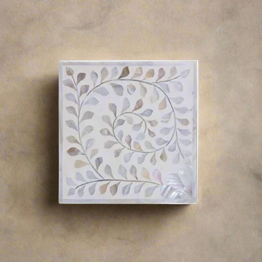 White mother of pearl inlay personalized jewelry box for women