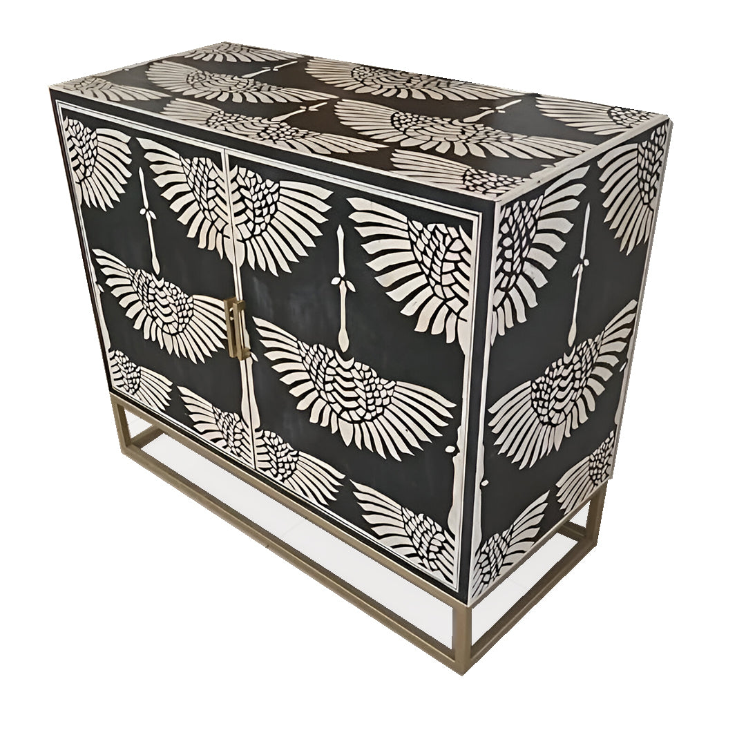 Feather Pattern Black Bone Inlay Chest of Drawers