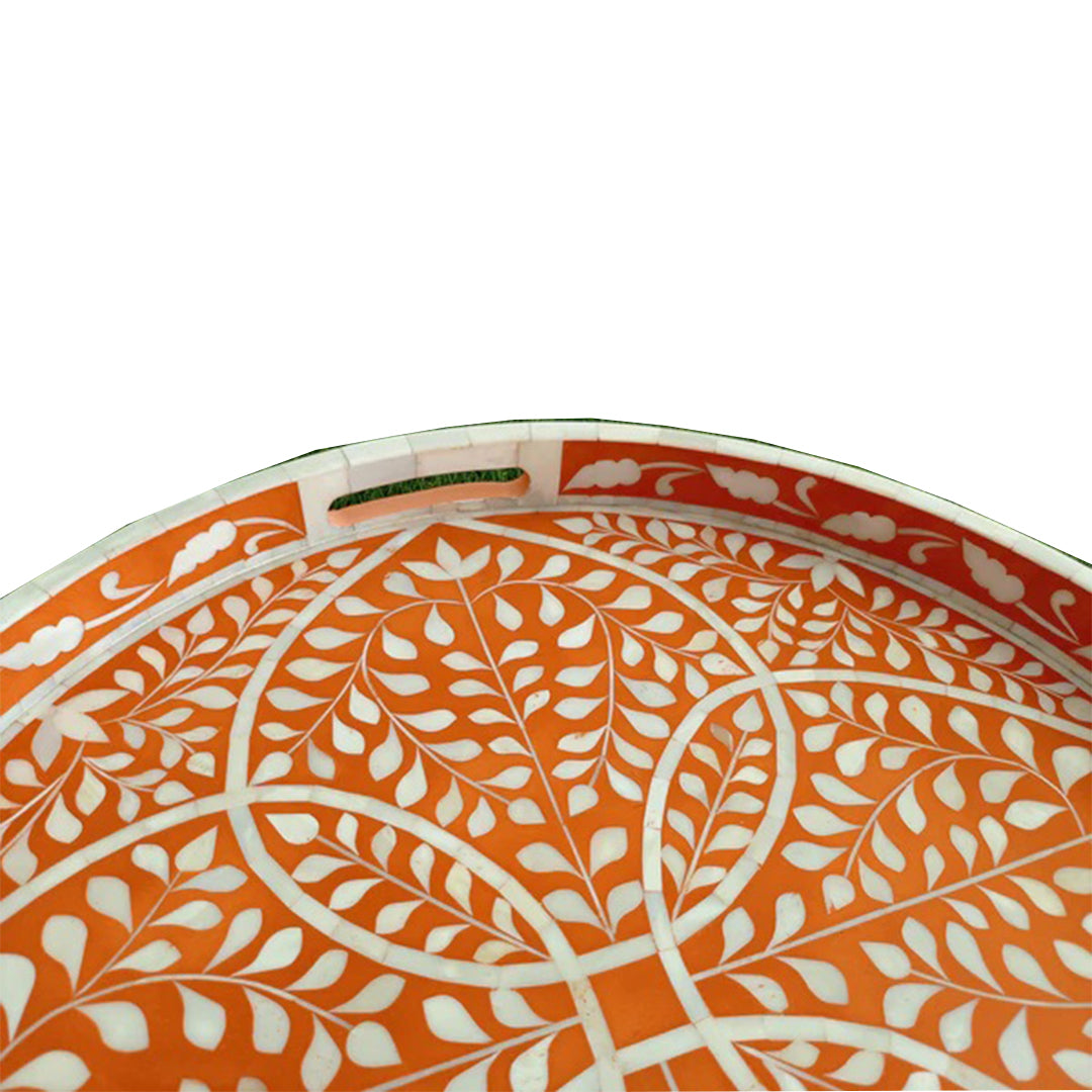 Handmade Customized Bone Inlay Round Serving Tray