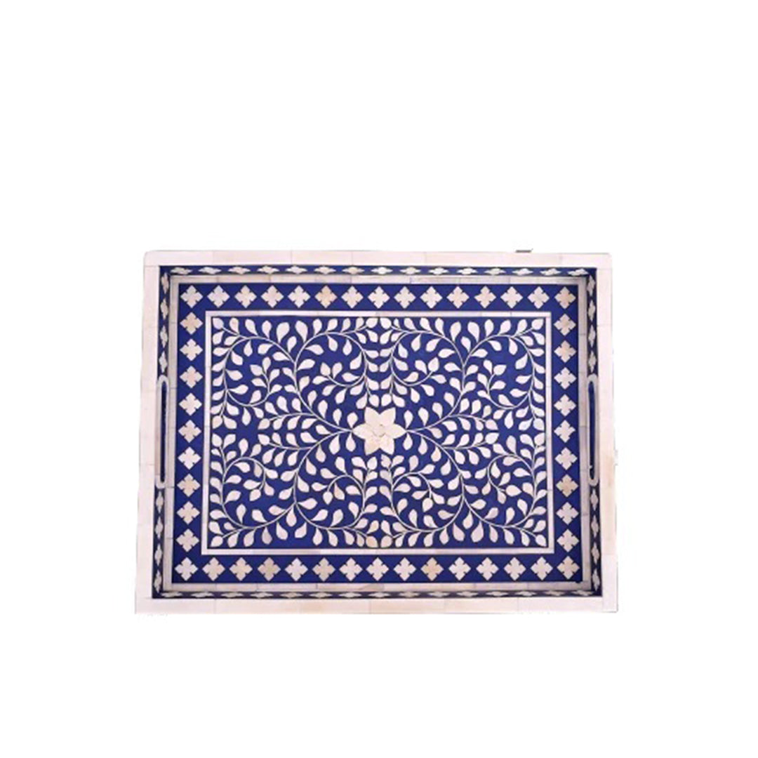 Handmade Customized Bone Inlay Floral Pattern Serving Tray