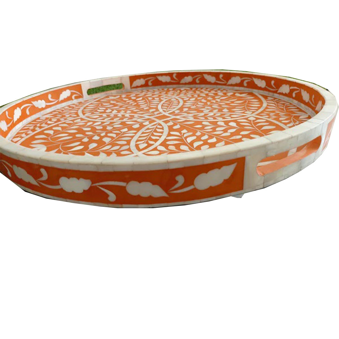 Handmade Customized Bone Inlay Round Serving Tray