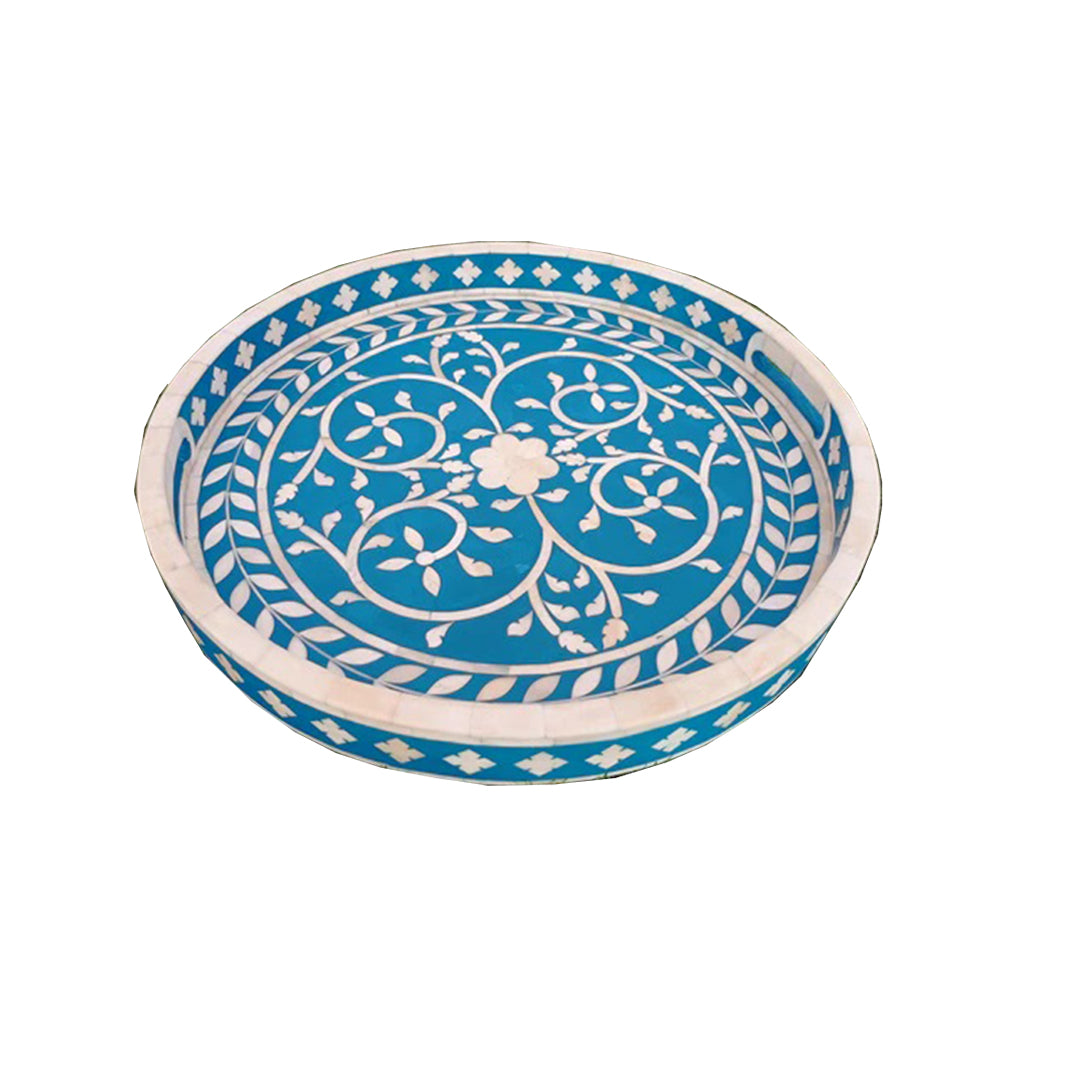 Handmade Customized Bone Inlay Round Serving Tray