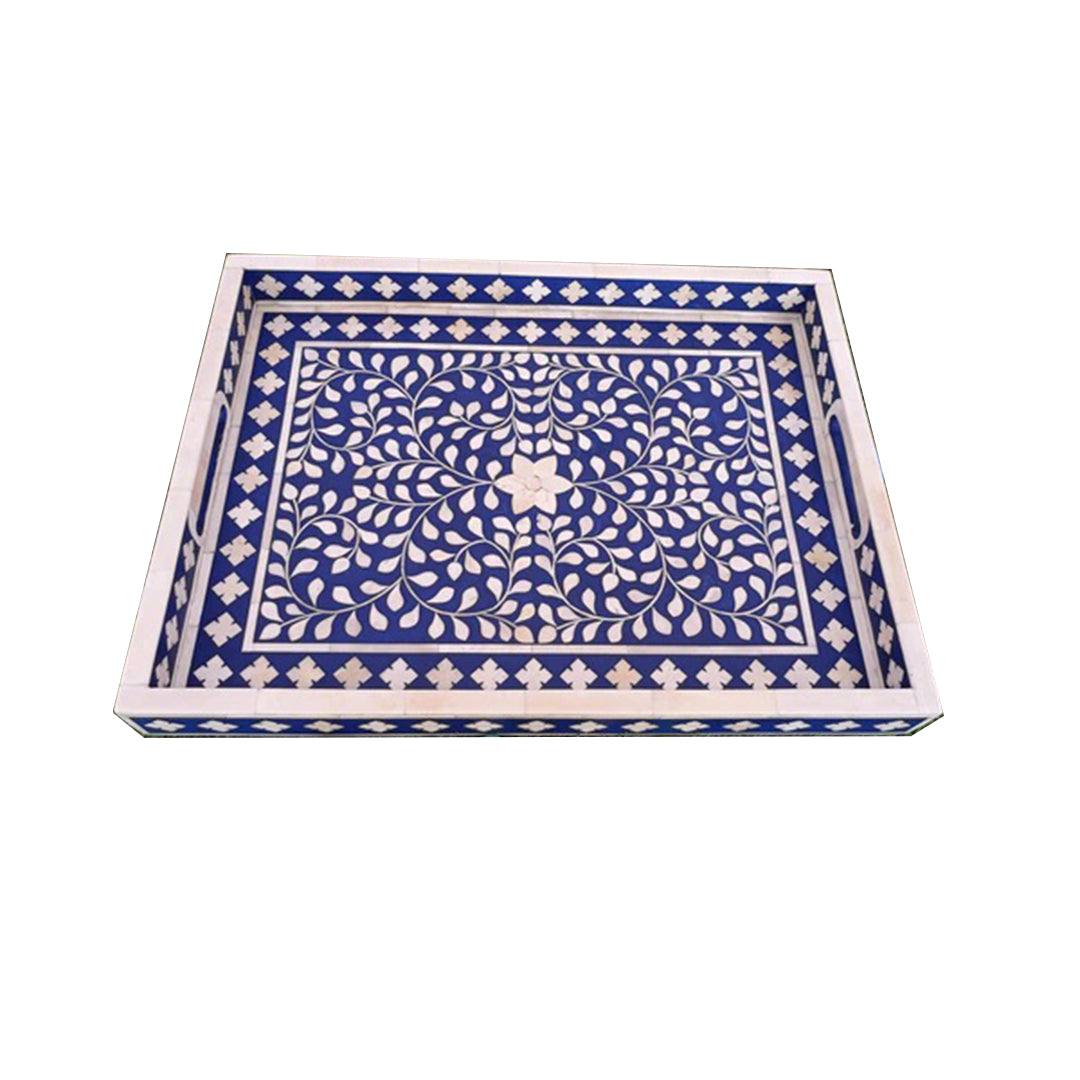 Handmade Customized Bone Inlay Floral Pattern Serving Tray