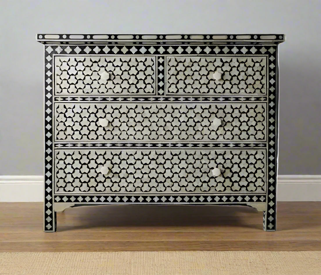 Beautifull Handmade Bone Inlay Chest of 4 drawers, Taruga Pattern