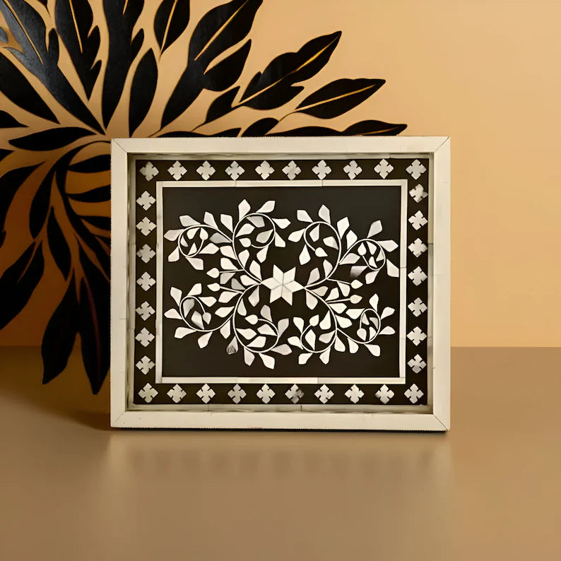Handmade Customized Rectangular Shape Bone Inlay Serving Tray