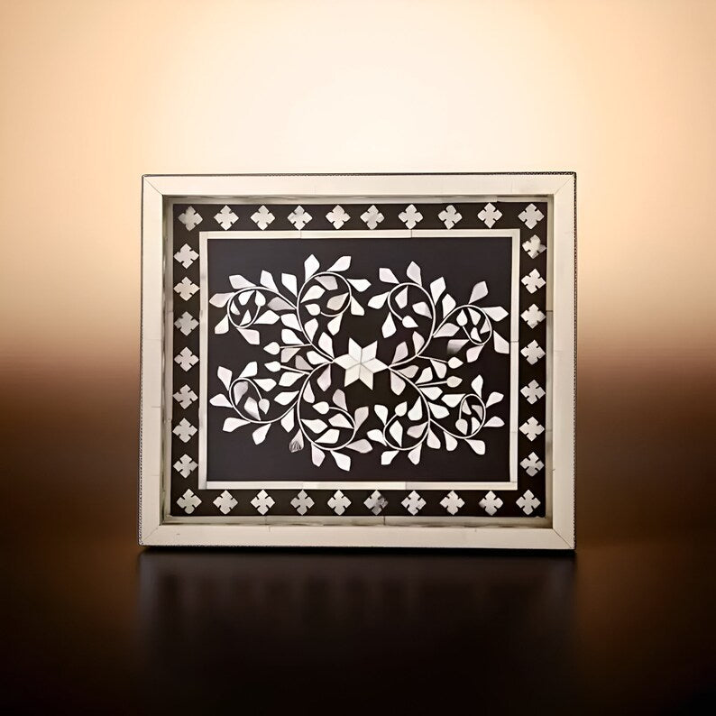 Handmade Customized Rectangular Shape Bone Inlay Serving Tray