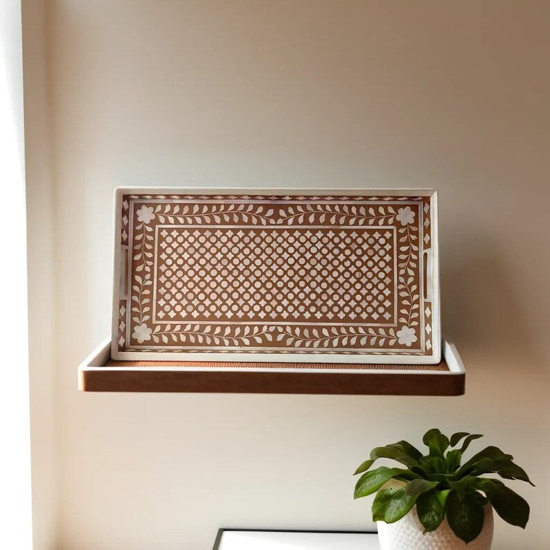 Bone Inlay Tray in Floral pattern Tray Design