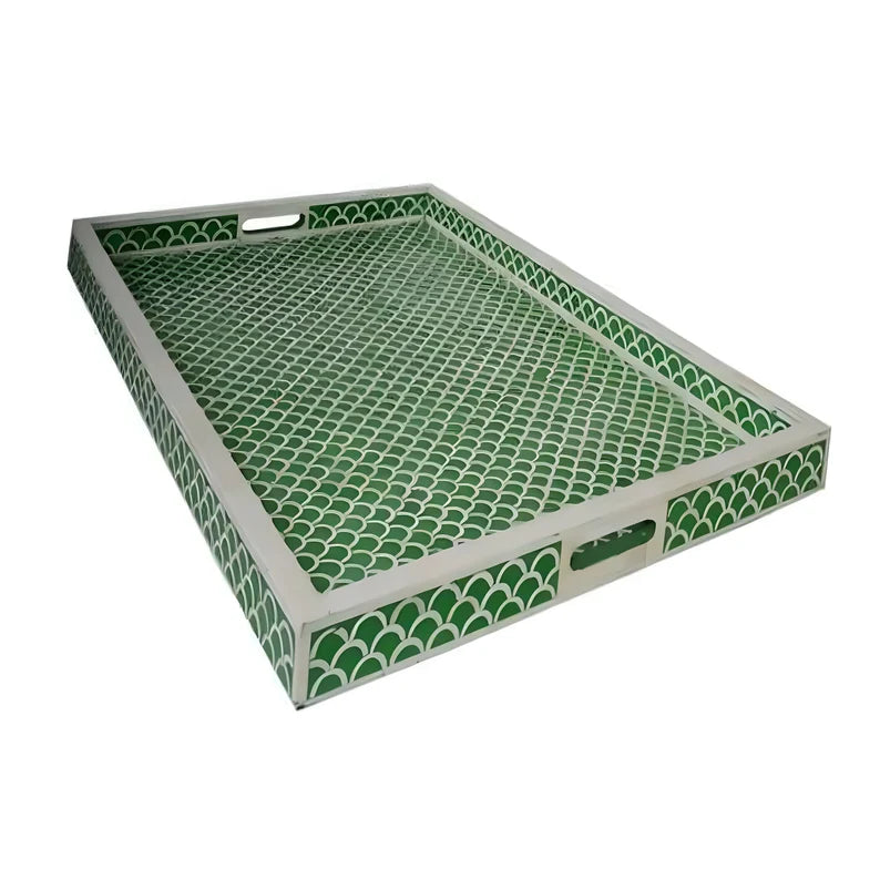 Bone Inlay Tray in Fish Scale pattern Tray Design - Green
