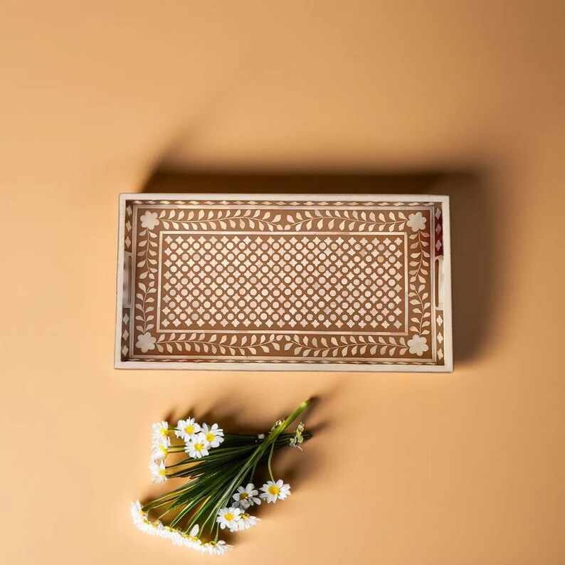 Bone Inlay Tray in Floral pattern Tray Design
