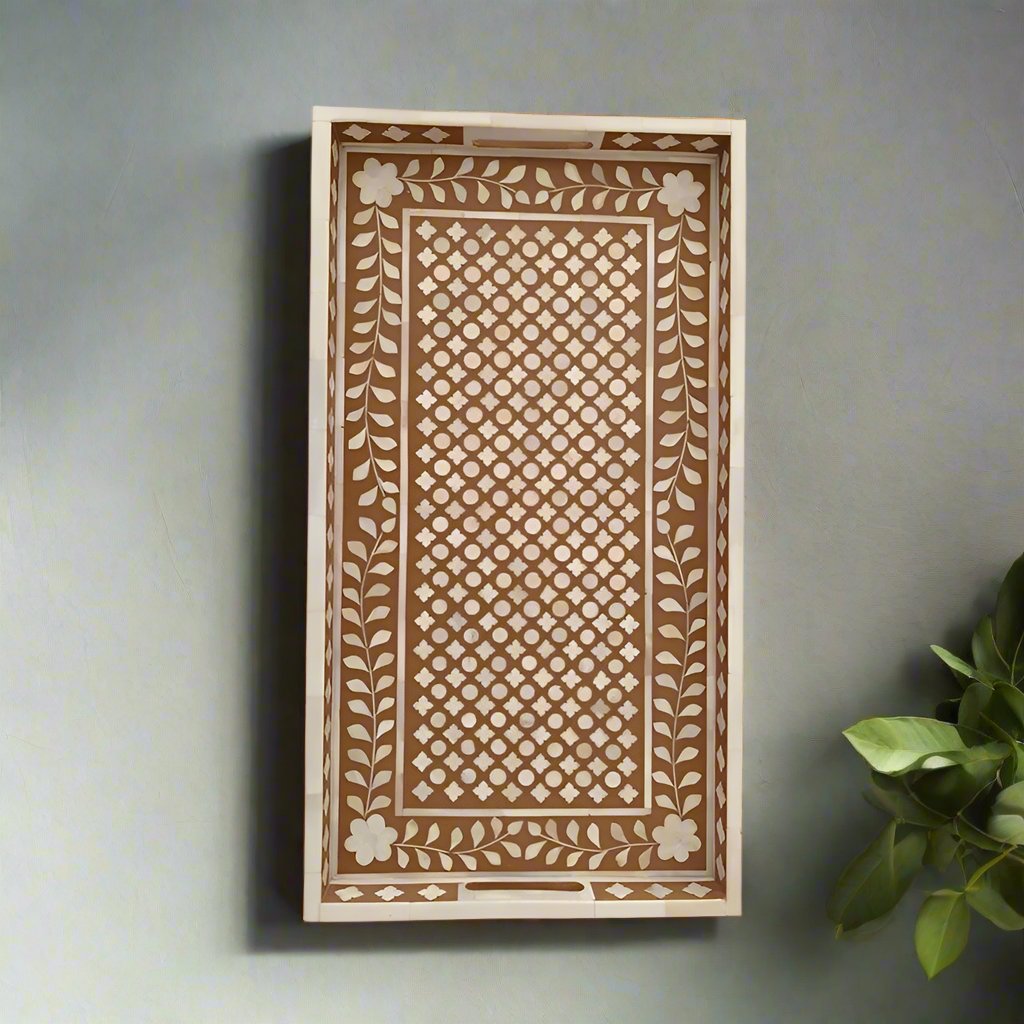 Bone Inlay Tray in Floral pattern Tray Design