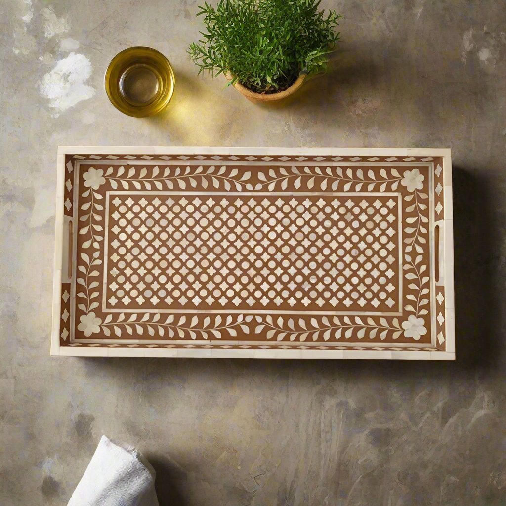 Bone Inlay Tray in Floral pattern Tray Design
