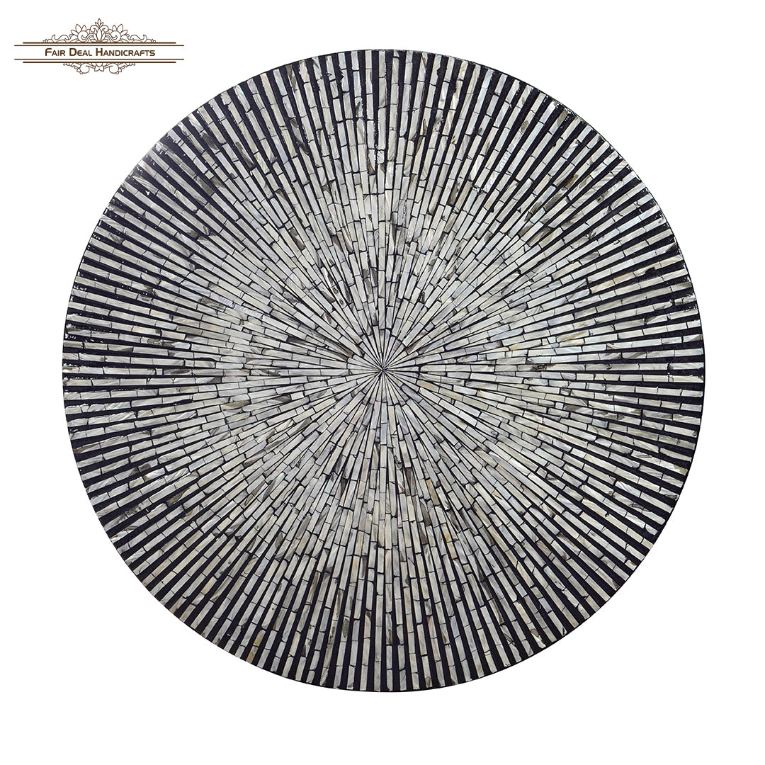 Handmade Mother of Pearl Coffee Table- Black/ Strip