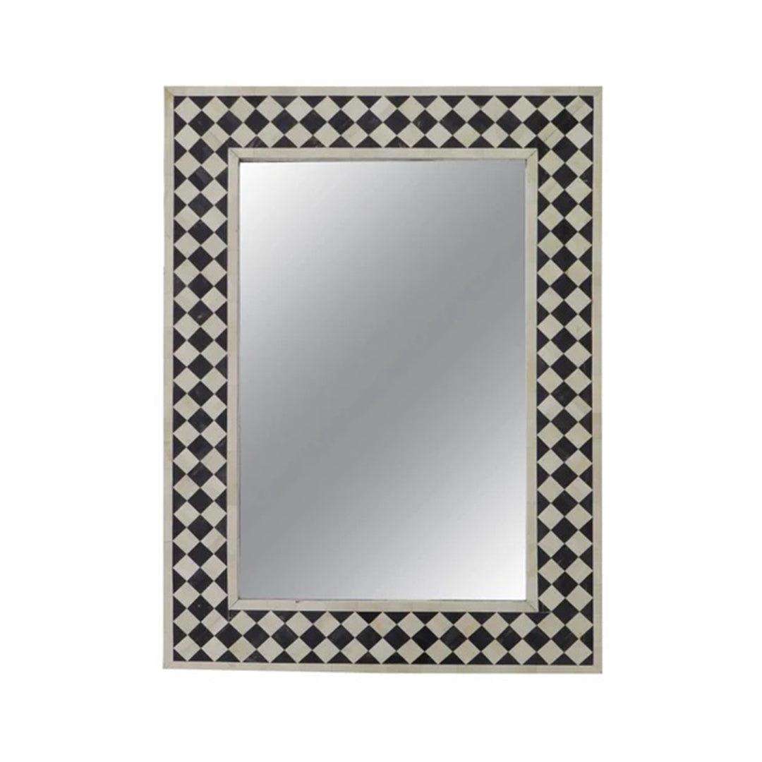 Bone Inlay Black & White Geometric Pattern Mirror Frame with Complimentary Mirror
