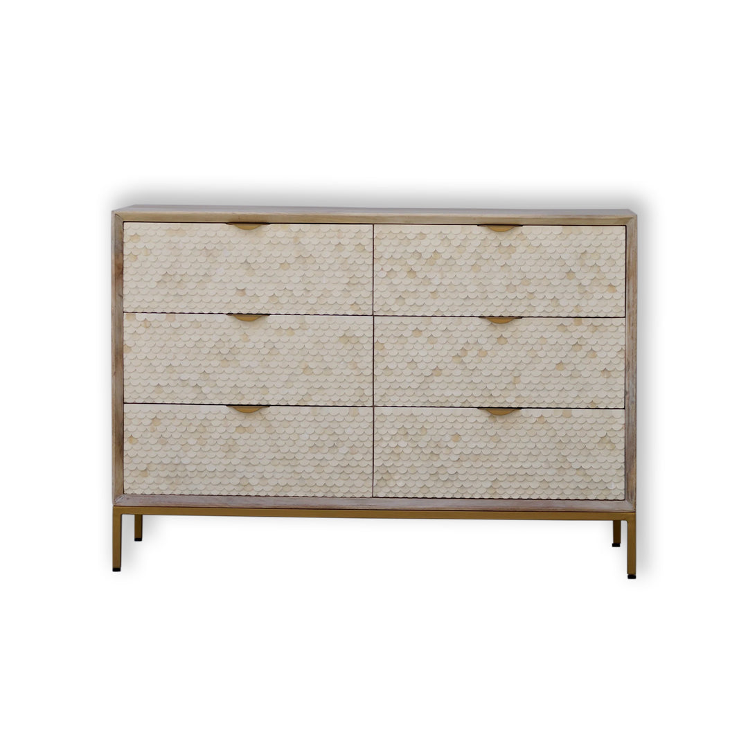 Bone Inlay Chest Of 6 Drawers, Fish Scale Pattern In White