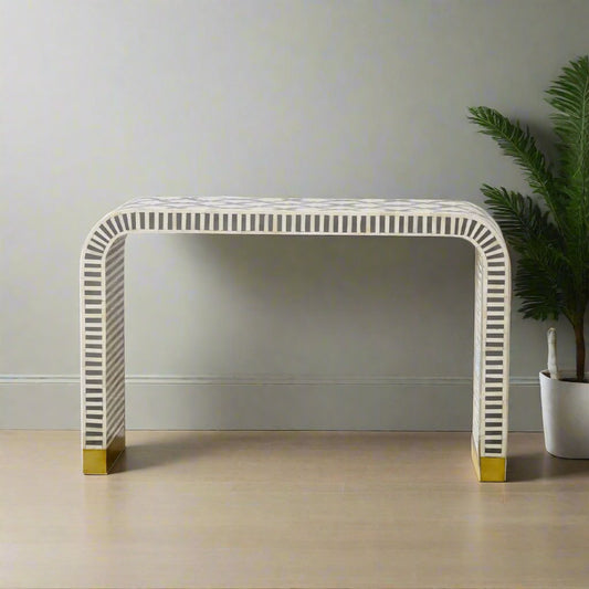 Bone Inlay Waterfall Console Table - Grey