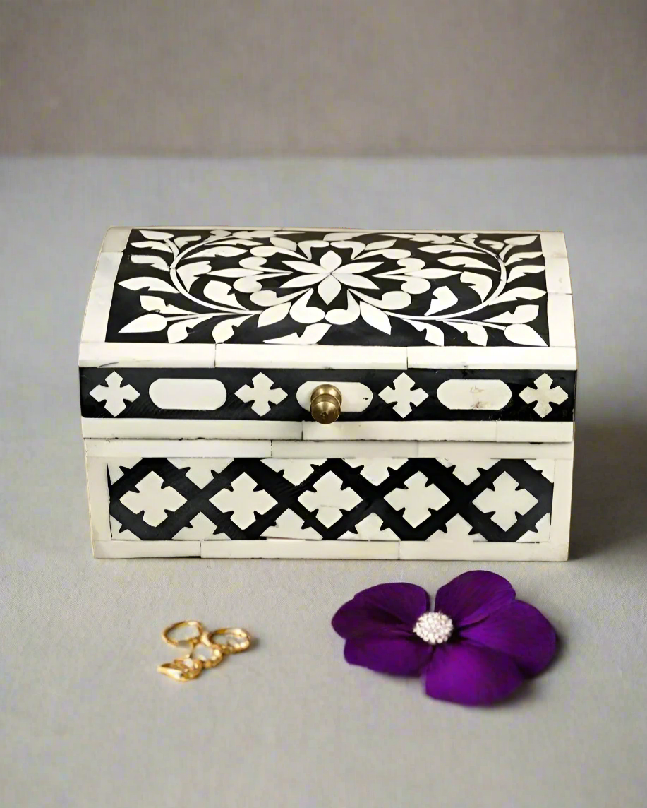 Handmade Customized Bone Inlay Floral Pattern Jewelry Box