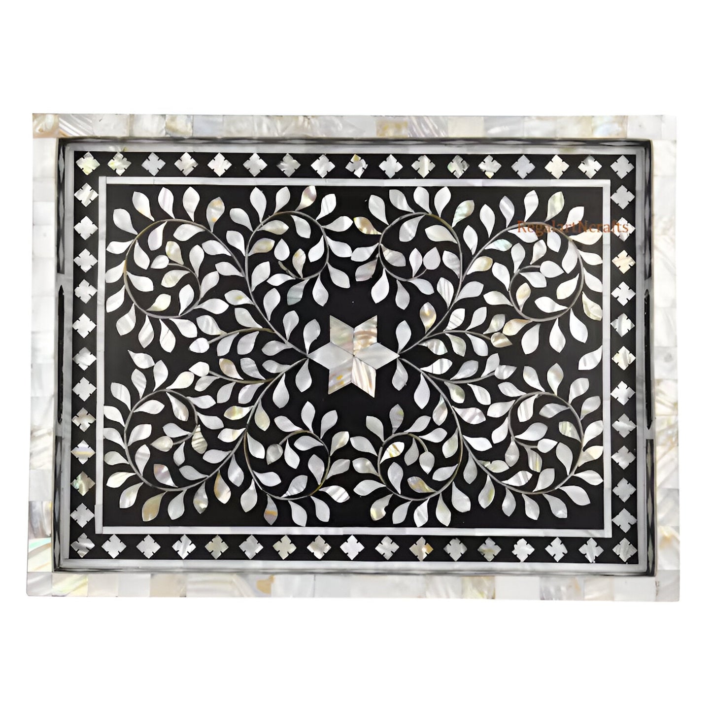 Mother of pearl inlay Rectangle Serving Tray Black