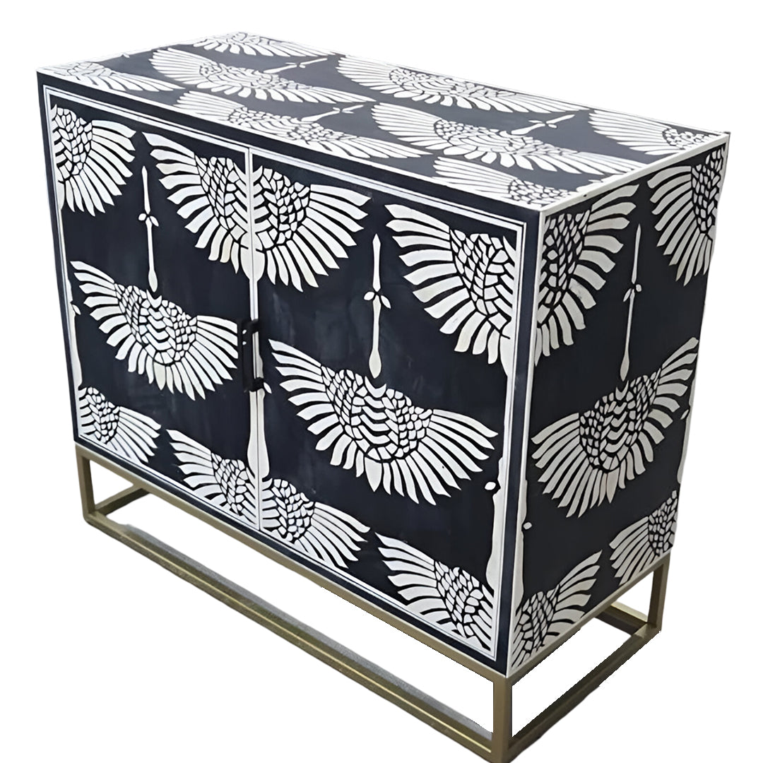 Feather Pattern Black Bone Inlay Chest of Drawers